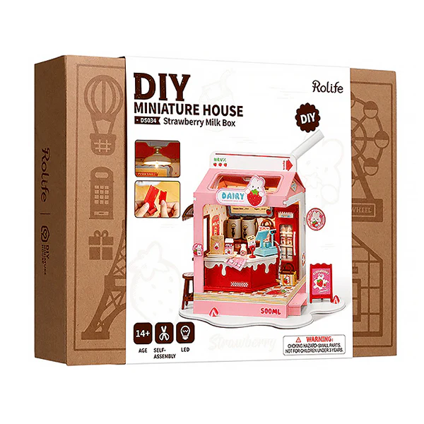 Rolife Strawberry Milk Box - Maison Miniature, 73pcs (DS034) - Image 9