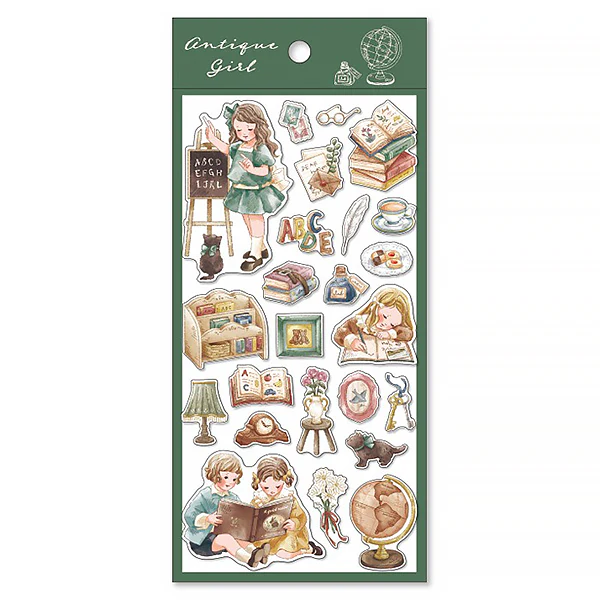 Stickers Antique Girl - Study Time