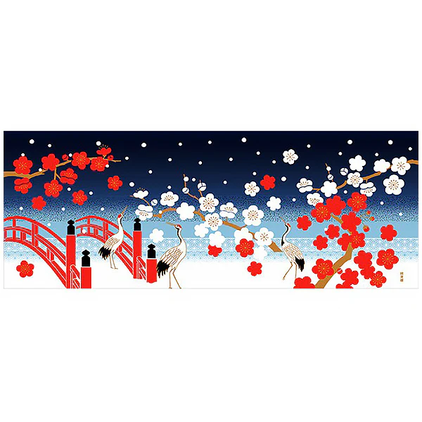 Tenugui Grue & Fleur de Prunier