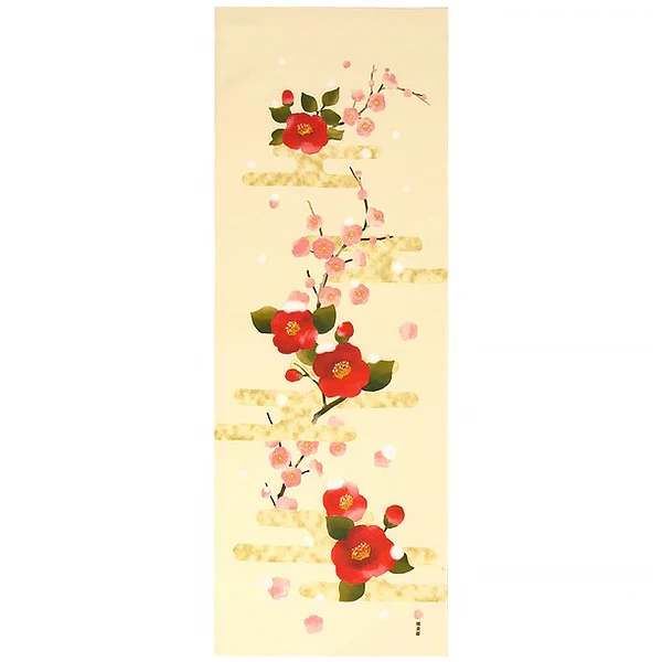 Tenugui Plum Camellia & Botan Snow