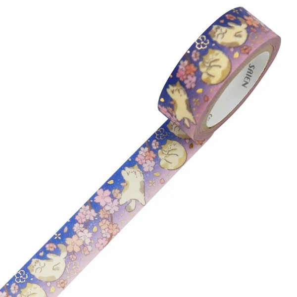 Washi Tape Saien - Cat Spring Evening Gold Leaf - Image 2